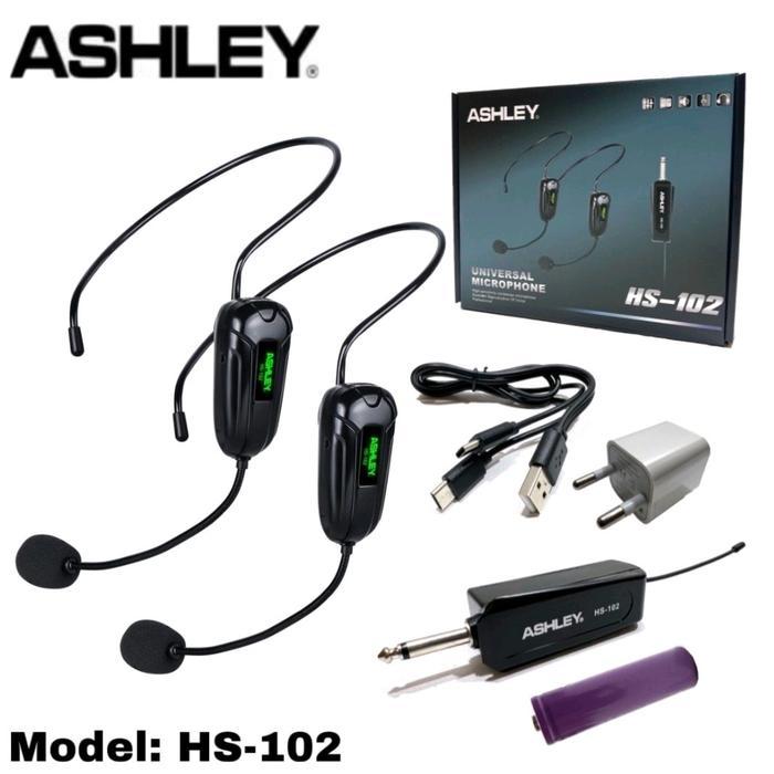 Tntgmusic- Mic Wireless Headset Bando Ashley Hs 102 2 Mic Imam Masjid Presentasi Original