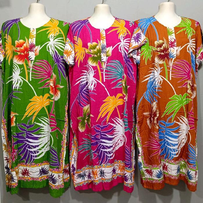 Santaibju- Daster Hengky Kancing Busui Ld 130 Motif Bunga Bintang Batik Dan Putih Mekar Sari