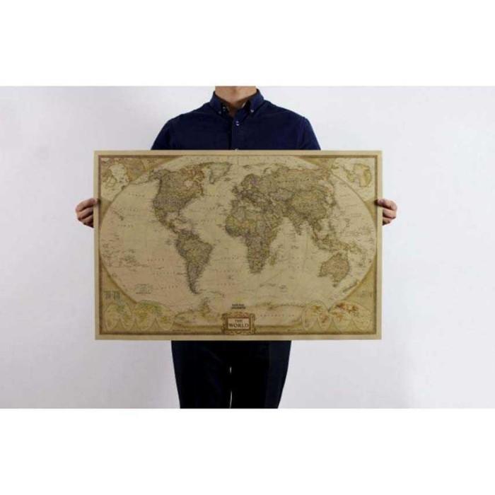 DEKORASI HIASAN DINDING POSTER PETA DUNIA VINTAGE WORLD MAP