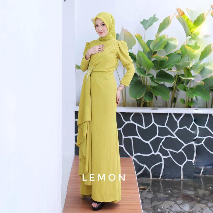 Kayra Dress Duyung Kondangan Bridesmaid Crincle Airflow Selendang Simple Muslim Gamis Mewah Panjang