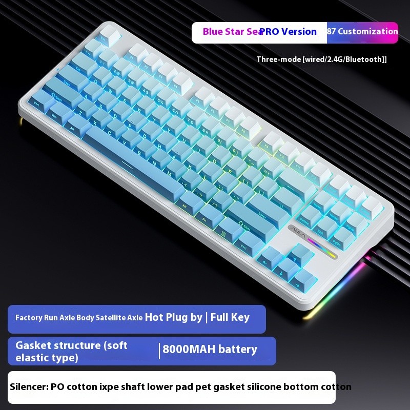 Aula F87 Mechanical Keyboard Three Mode Rgb Hot Plug Wireless Game Keyboard Pbt Gasket Spider F87 Ke