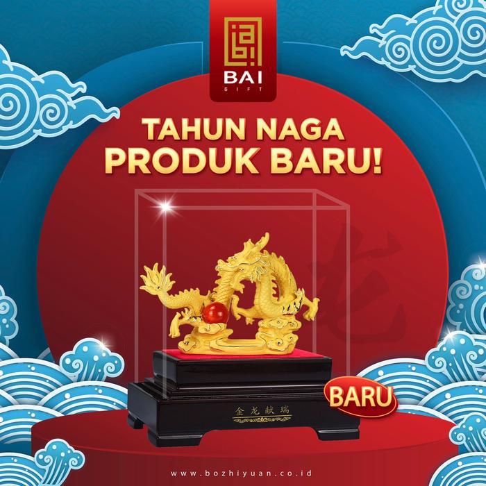 PATUNG NAGA EMAS PAJANGAN LAPIS EMAS NAGA (M) 34 PATUNG NAGA GIOK