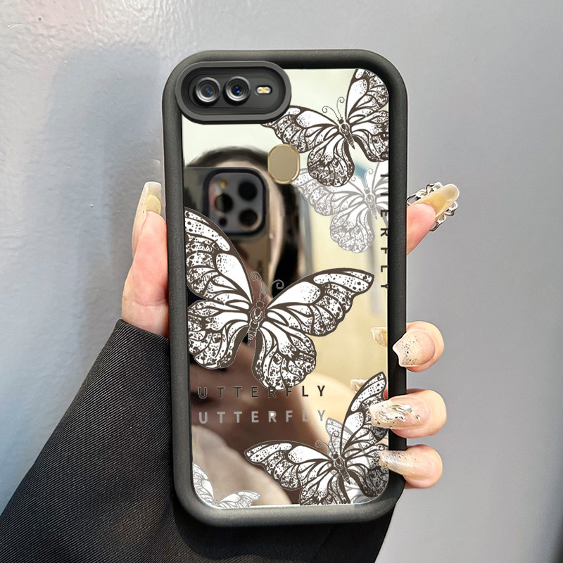 Casing Hp OPPO A7 OPPO A5s OPPO A12 OPPO A12S A11k Case HP Casing pola Kupu-kupu Hitam Kasing cermin