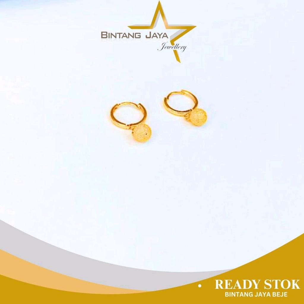 Anting Emas Asli - Model Jepit Roda Gantung Bola Pasir - Kadar 16K - Berat 1.56gr - Tampilan menawan