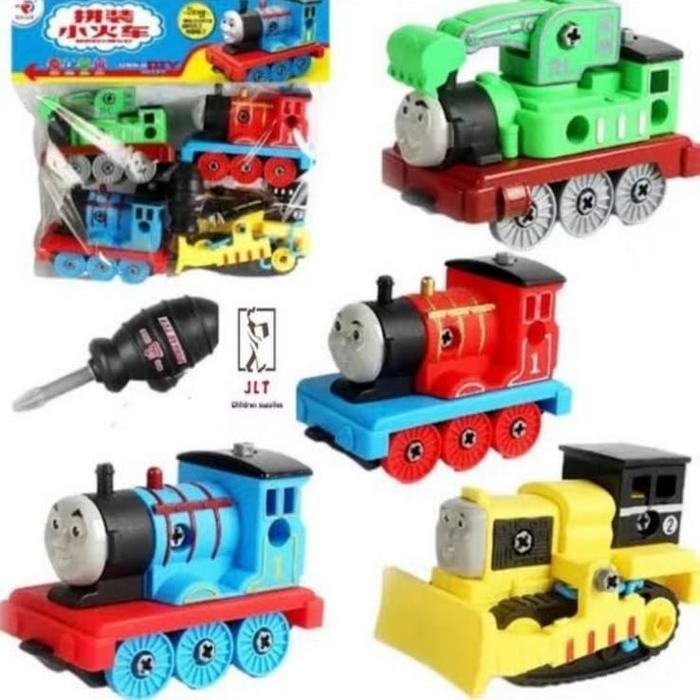 Ready mainan DIY assemble school bus train airport robot bongkar pasang