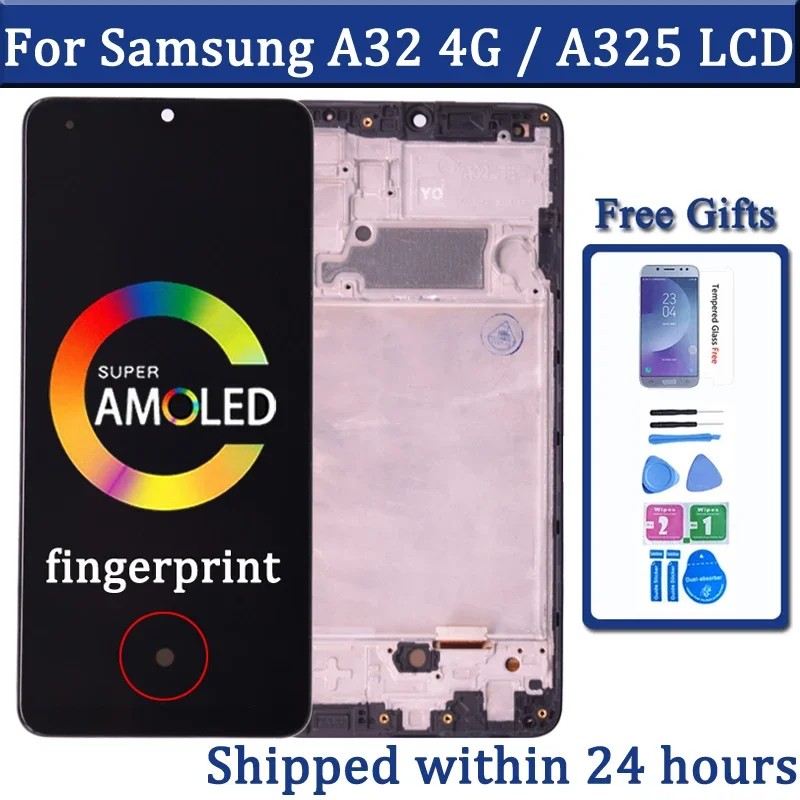Super AMOLED For Samsung A32 4G LCD For Samsung A325 A325F SM-A325F/DS LCD Display Frame Touch