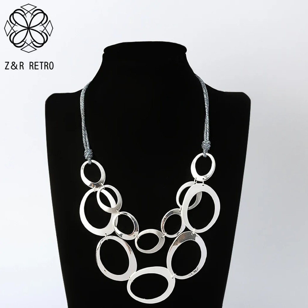 Vintage Silver Color Circles Statement Long Chains Necklace for Women Trending Products Gothic
