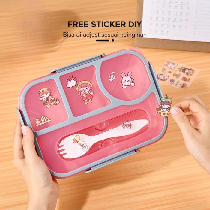 Ecentio 4Grid Kotak Makan Siang Dengan Botol Air Lunch Box Set 1100Ml Original