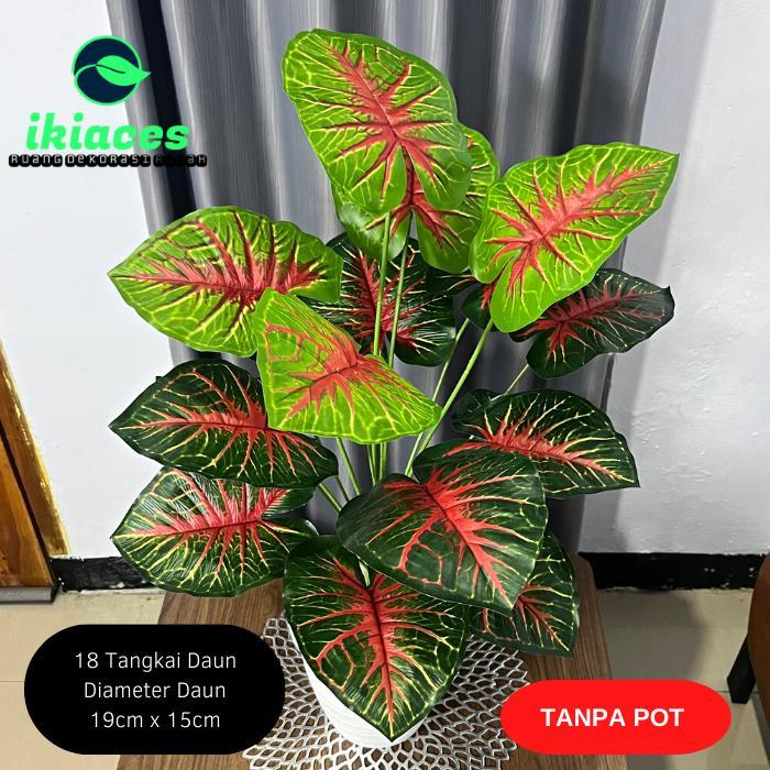 Daun Keladi Hias Daun Aglonema Plastik Pot Bunga Artifisial Jumbo