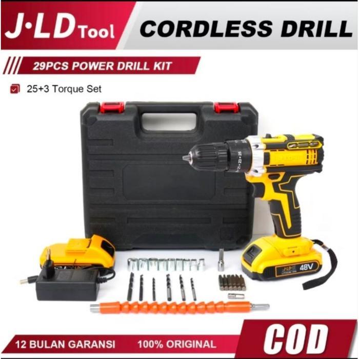 JLD Mesin Bor Impact Cordless 48V 2 Speed. Cordless impact Drill. Mesin Bor Baterai