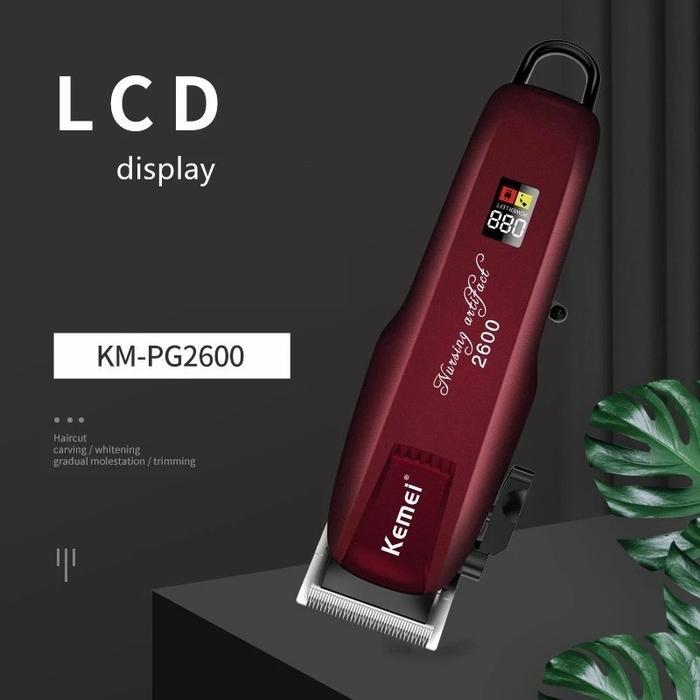 smq4- Zillo Mesin Cukur Rambut Cas Barbershop Kemei Km-Pg2600 Indikator Baterai Lcd Display