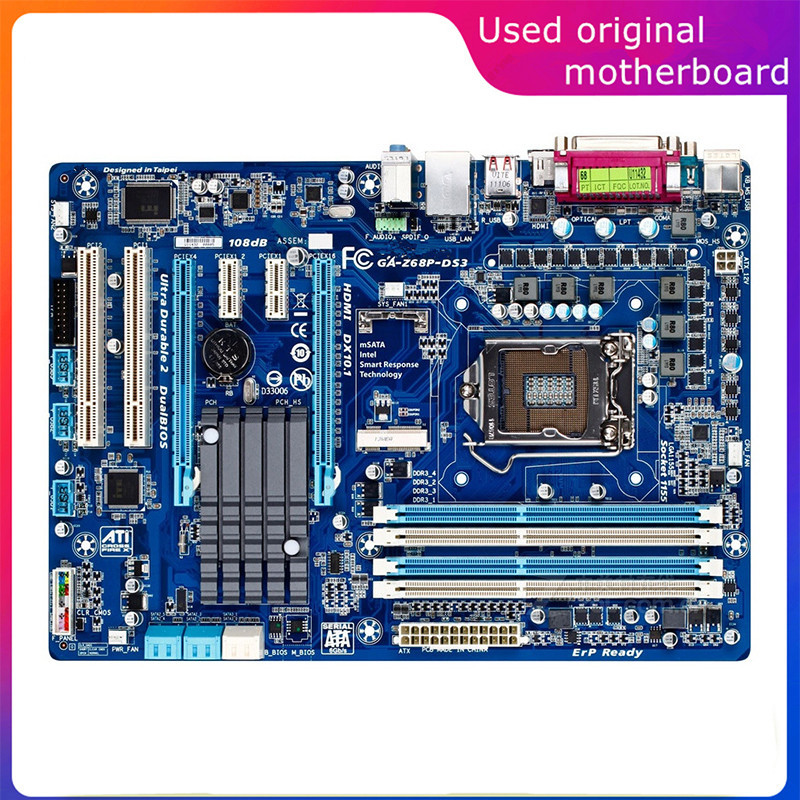 Used LGA 1155 For Intel Z68 GA-Z68P-DS3 Z68P-DS3 Computer USB3.0 SATA3 Motherboard DDR3 32G Desktop 