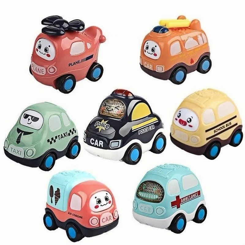 Mini Cartoon Inertia Car Toys for Baby Cute Police Fire Truck Engineering Vehicle Crash Resistance