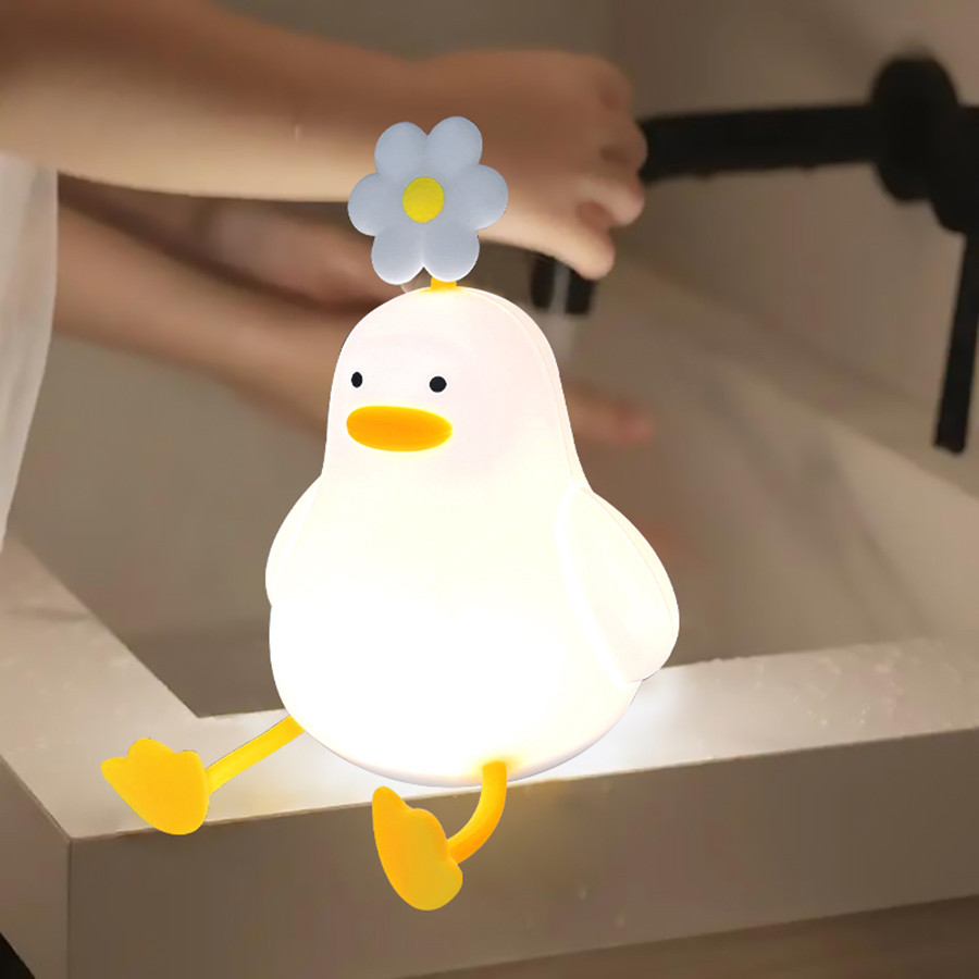 New Design Led Dimmable Flower Duck Night Lamp Lamp Usb Rechargeable Silicone Cute Duck Night Light