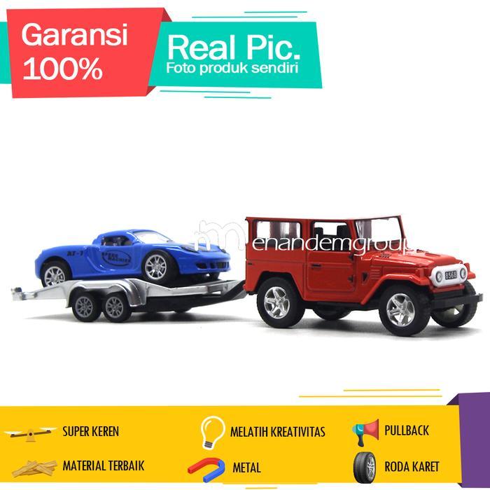 Ready Diecast Miniatur Mainan Mobil Jeep Hardtop Towing Derek Set Isi 2