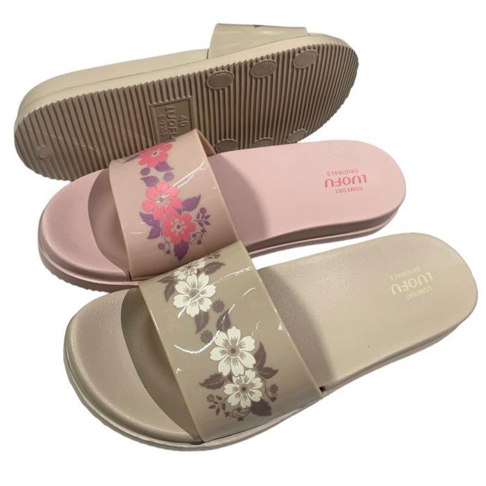 Luofu Sandal Selop Bunga Karet Wanita Empuk Ringan Import E7159-Bre126 (B4)