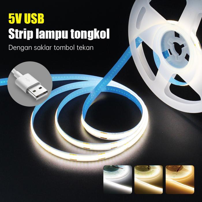 TERMURAH Strip Lampu LED 5V COB Lebar 8MM 2M 3M USB Strip Lampu Dapat Dipotong Putih Hangat Saklar