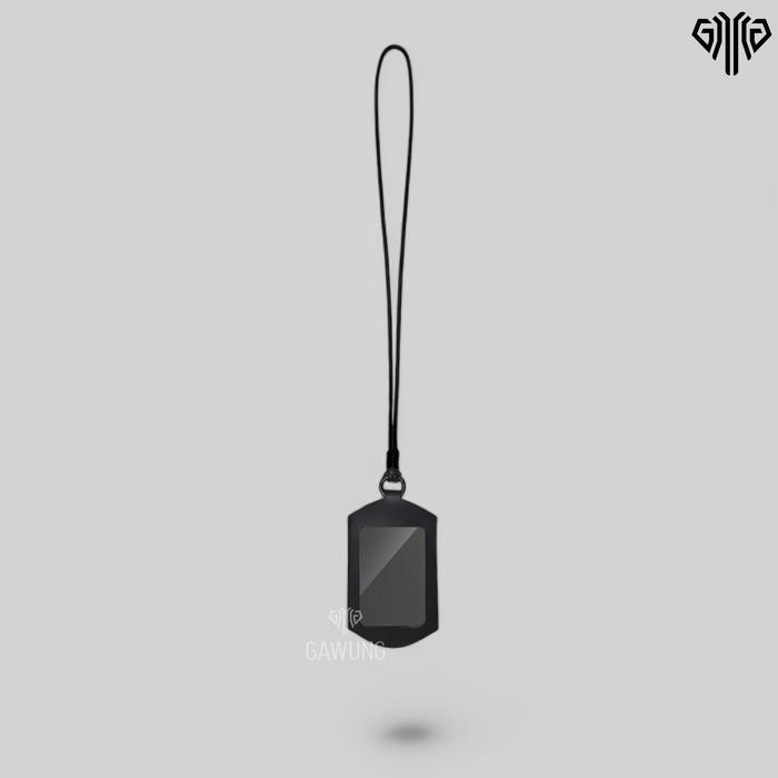 1tgo- Lanyard Id Card Holder Slide Kalung Name Tag Kartu Hitam Chslide Metal Transparan