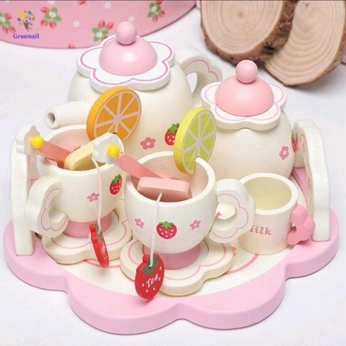 mother garden tea set, wooden tea set toys, wooden teapot toys