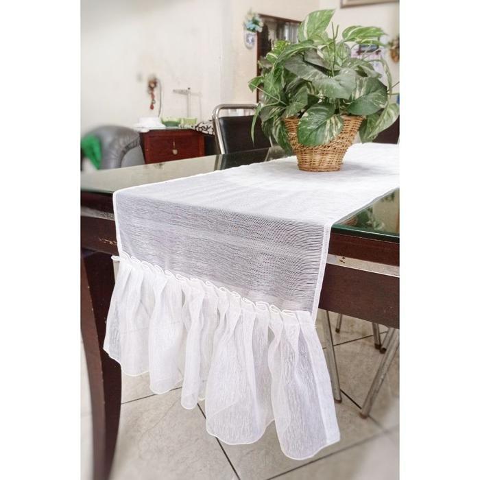 Promo Taplak meja tamu / taplak meja makan / taplak meja pesta putih transparan rempel rumbai