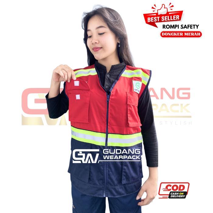 DISKON Weaack Safety Rompi Kerja Pria Atasan Warna Biru Dongker Kombinasi Merah READY STOCK