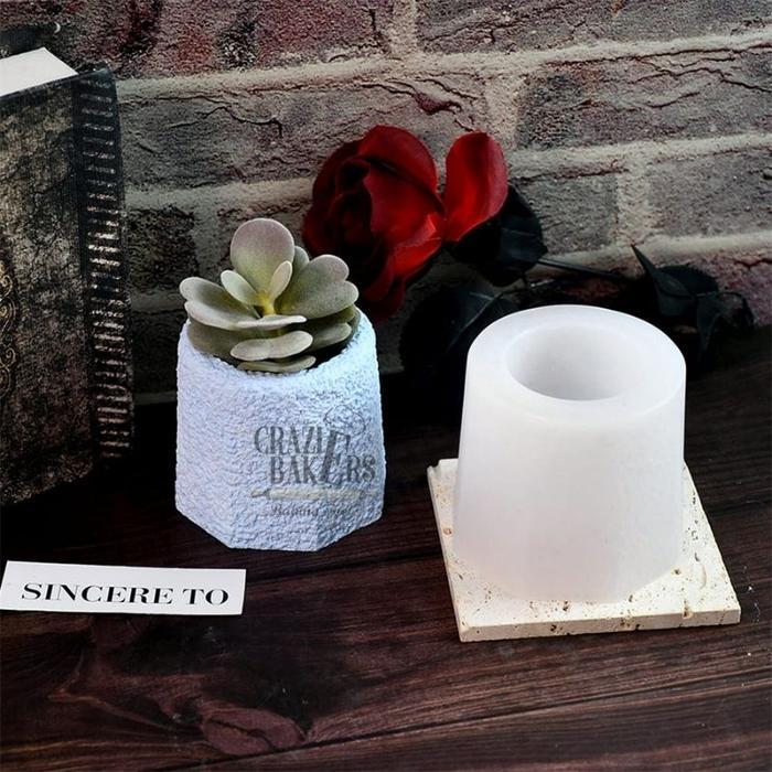 Promo Cetakan Silikon Candle Jar Cup Succulent Flower Pot Rough Rock - Pot Bunga Motif Batu2 Karang