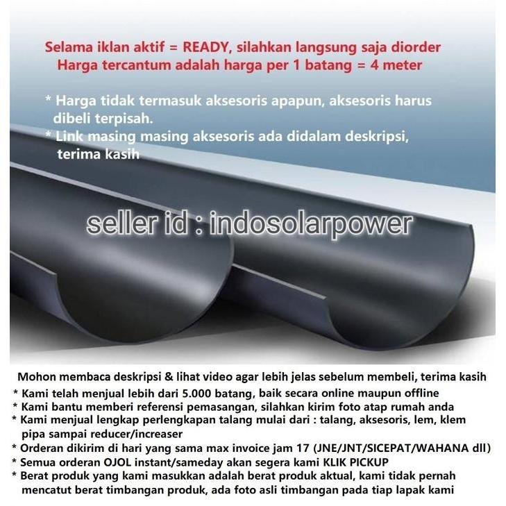 Aj' Talang Air Pvc Langgeng Hr 8" 8 Inch 4 Meter 4M Setengah 1/2 Lingkaran Langgeng8 Rain Gutter