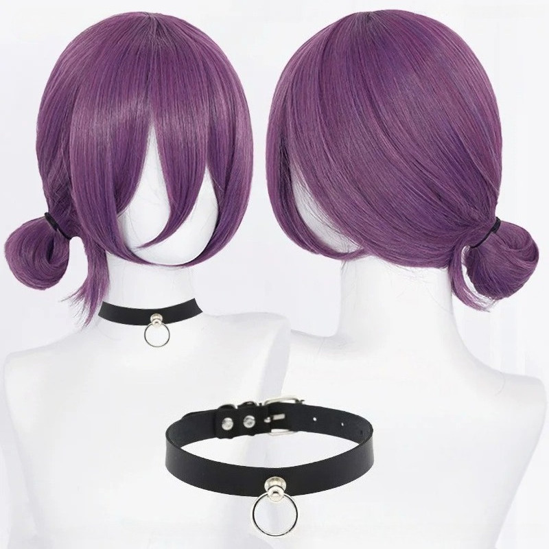 Anime Reze Cosplay Wig 45cm Purple Wig With Choker Cosplay Costume Women Reze Wigs Heat Resistant