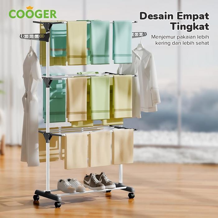ofqj- [Cod] Cooger Rak Jemuran Aluminium Untuk Handuk Baju 4 Susun Besi Pakaian Pipa Jemuran