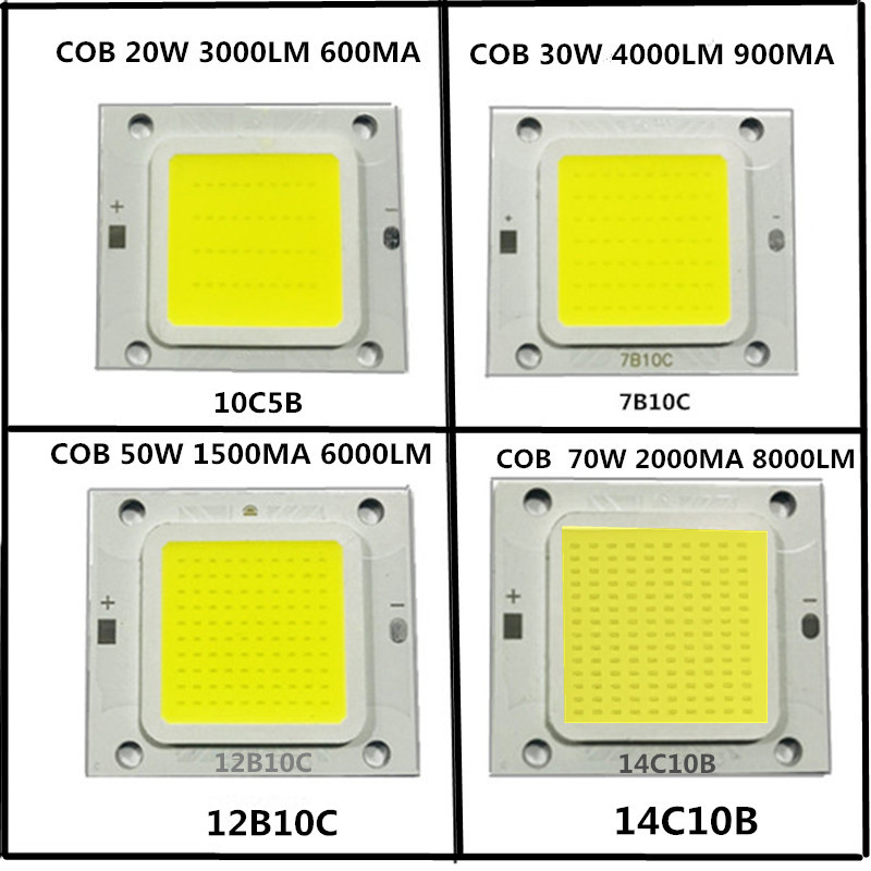 20PCS LED COB Flip Chip Hight Power Blubs Full Power 4640 10W 20W 30W 50W 70W 2B50C 12B10C 2B25C 12V