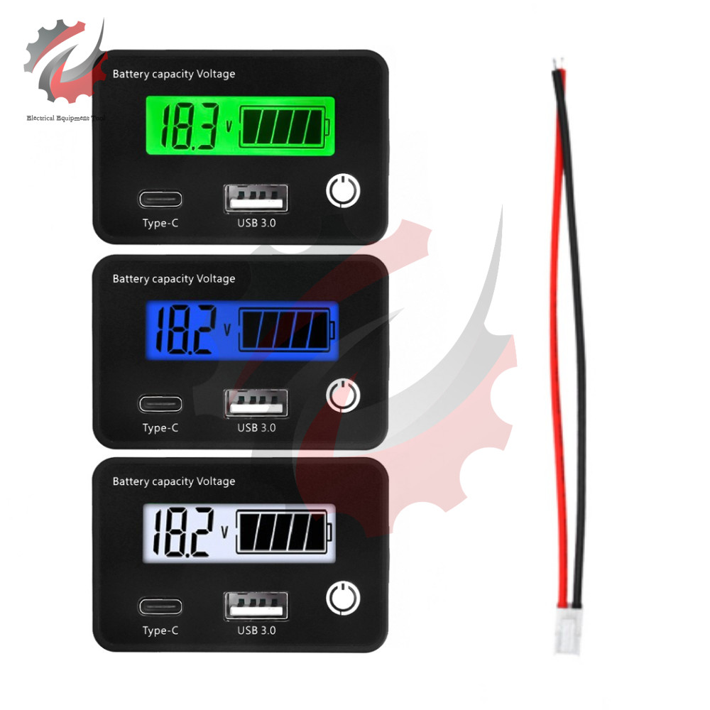 6-in-1 DC8-30V Lead Acid Lithium Battery Capacity Indicator Car Motorcycle USB3.0 Tpye-C LCD Digital