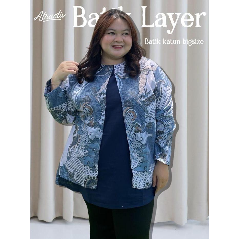 ATRACTIV Blouse Batik Jumbo LD120 LD130 LD135 LD142 Atasan Batik Layer Big Size Wanita Baju Kantor