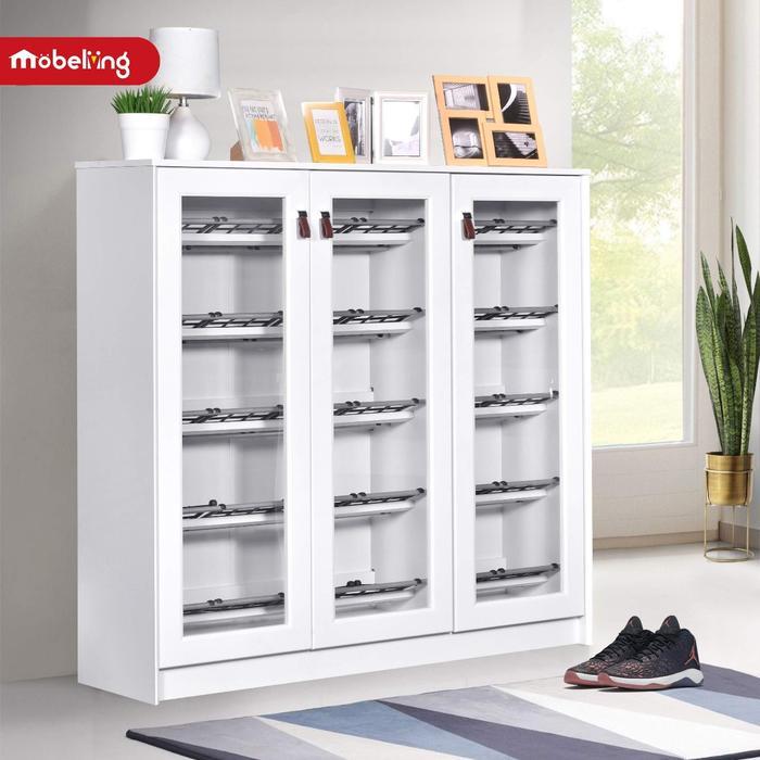 Rak Sepatu Kaca Sliding Putih