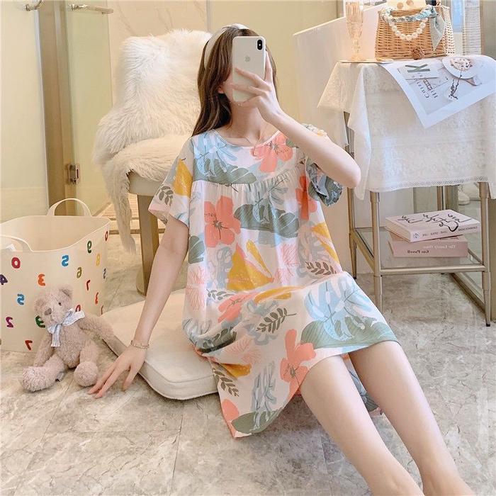 KINIE Daster Rayon Viscose Wanita Model Haruka Baju Tidur Panjang Adem Lembut Busui Kain Tipis Motif