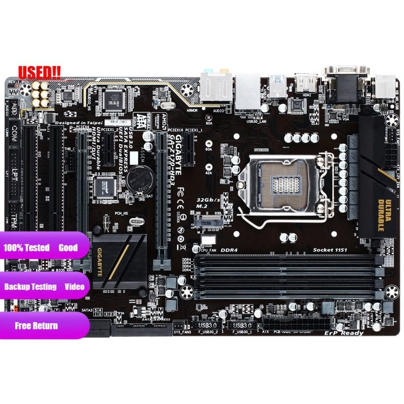 Gigabyte GA-Z170-HD3 Original Motherboard Z170 Socket LGA 1151 DDR4 Support I7 6700K