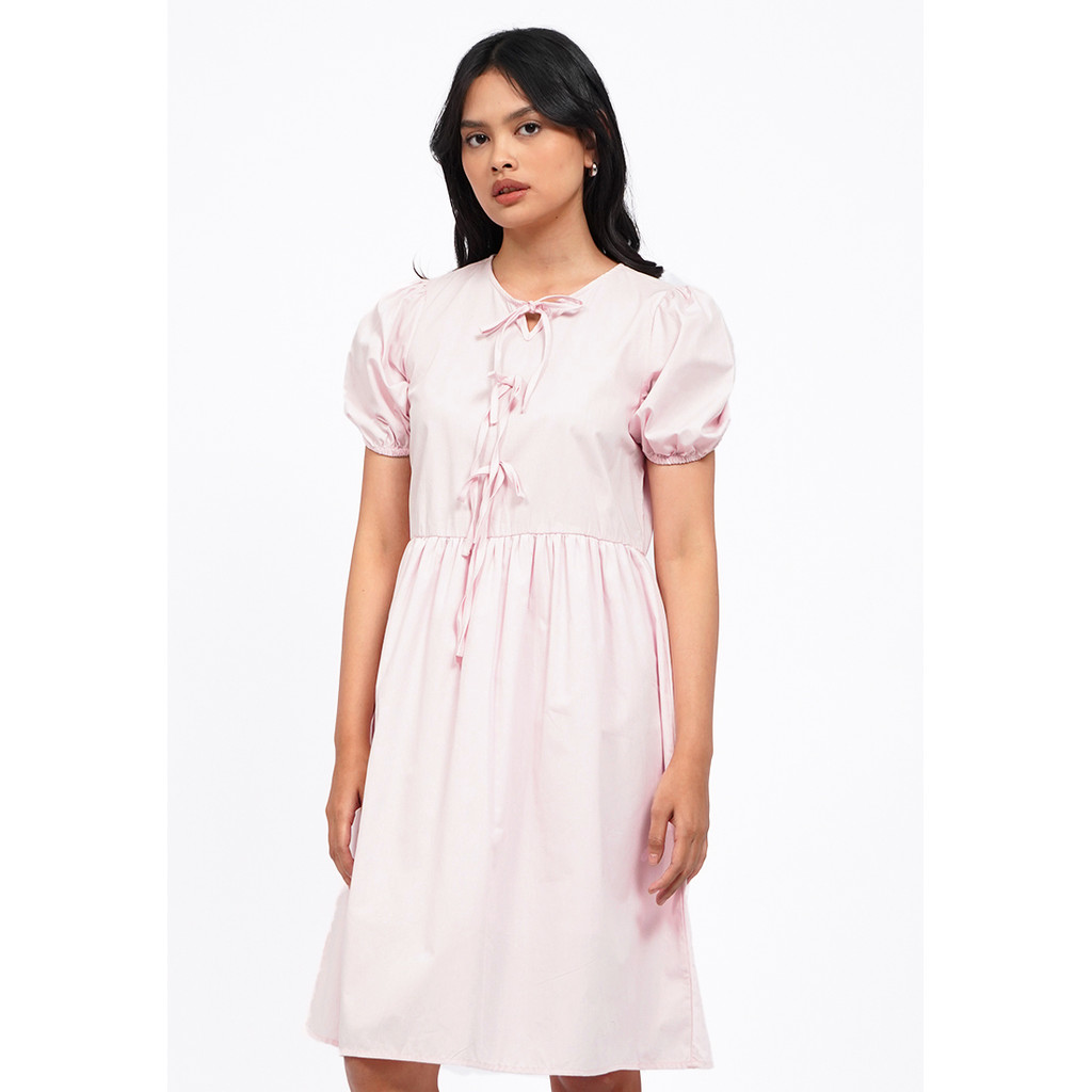 COLORBOX Balloon Sleeves Midi Dress Lt. Pink