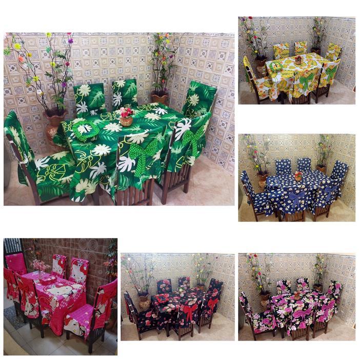 Set Sarung Kursi Makan 6 Kursi Motif/Cover Taplak Meja Makan/Ctc/Cover