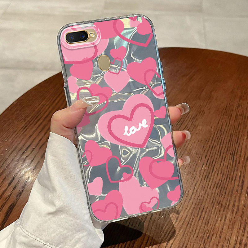 Casing Hp OPPO A7 OPPO A5s OPPO A12 OPPO A12S A11k Case Casing Pola Cinta Ganda Pink HP Kasing Kasus