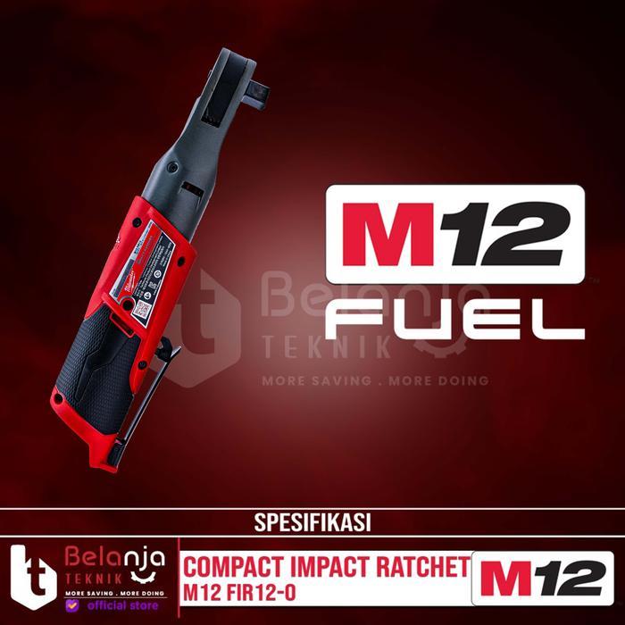 Milwaukee M12 Fir12-0 Kunci Rachet Baterai Fir 12 Cordless Compact Impact Rachet 12V Torsi 81Nm