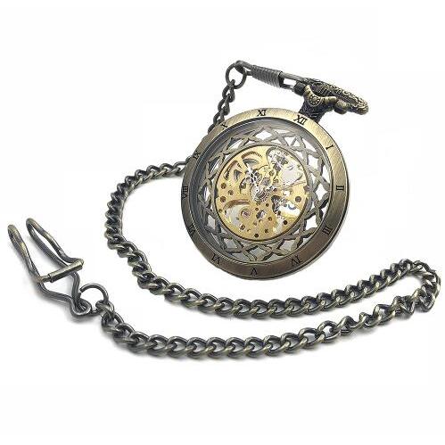 Hot Selling Open Case Bronze Hollowed  Number Mechanical Pocket Watch Vintage Hand Wind Pocket Watch
