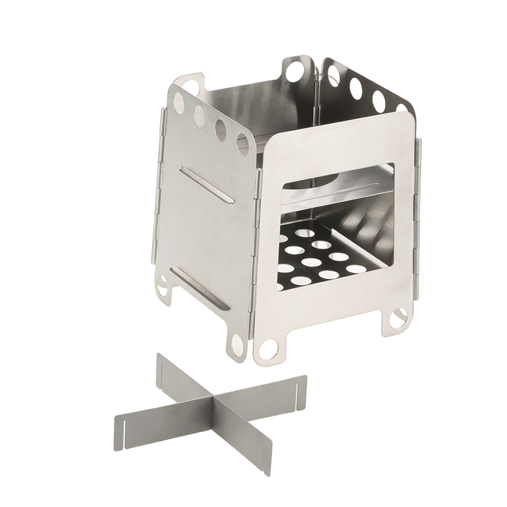 Lixada Portable Stainless Steel Lightweight Folding Wood Stove Pocket Stove Outdoor Camping