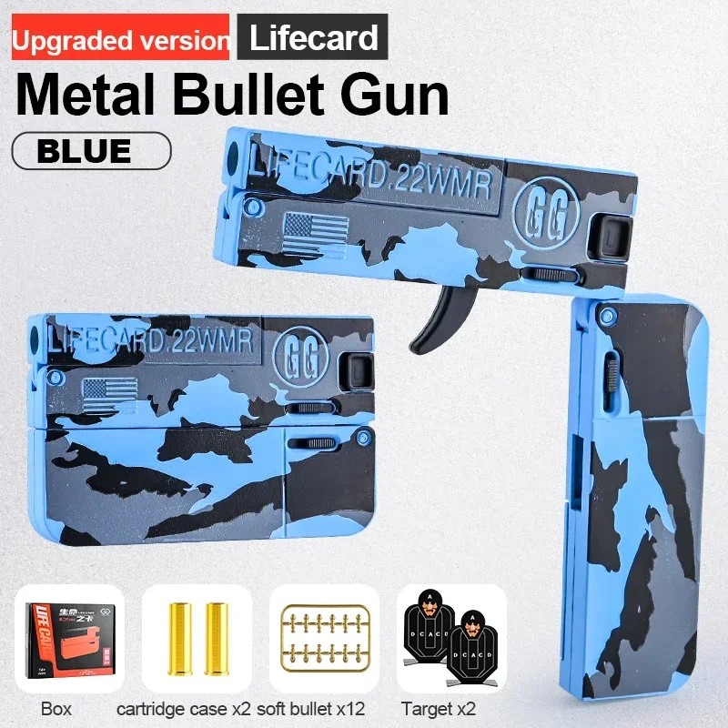 2.0 Upgraded Lifecard Alloy Folding Gun Toy Soft Bullet Blaster Shooting Model Pistol For Adults