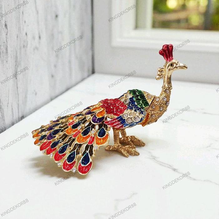 KD88 PAVO Patung Burung Merak Emas Souvenir Burung Merak Warna Warni Aksesoris Hiasan Rumah