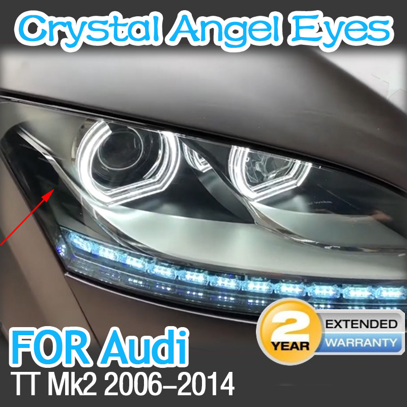 for AUDI TT Mk2 2006-2014 Headlight Retrofit Car Accessories 6000K White DTM-Style Square Bottom LED