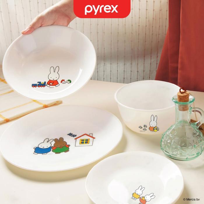 Pyrex Miffy Set Piring & Mangkok Dinner 3Pcs Milkglass Stylish Mudah Dibersihkan Permukaan Halus