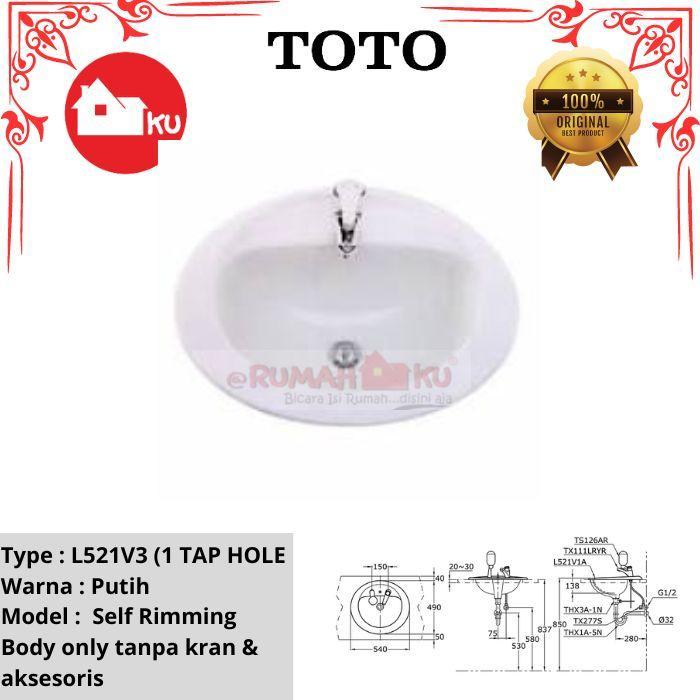 Wastafel TOTO L521V3 Self Rimming Lavatory 1 Tap Hole Body Only
