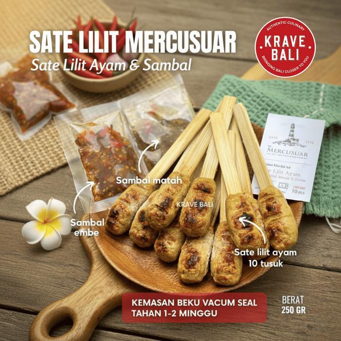 KRAVE BALI SATE LILIT AYAM & SAMBAL MERCUSUAR 10 TUSUK 325 GRAM MAKANAN KHAS BALI ASLI DIKIRIM DALAM