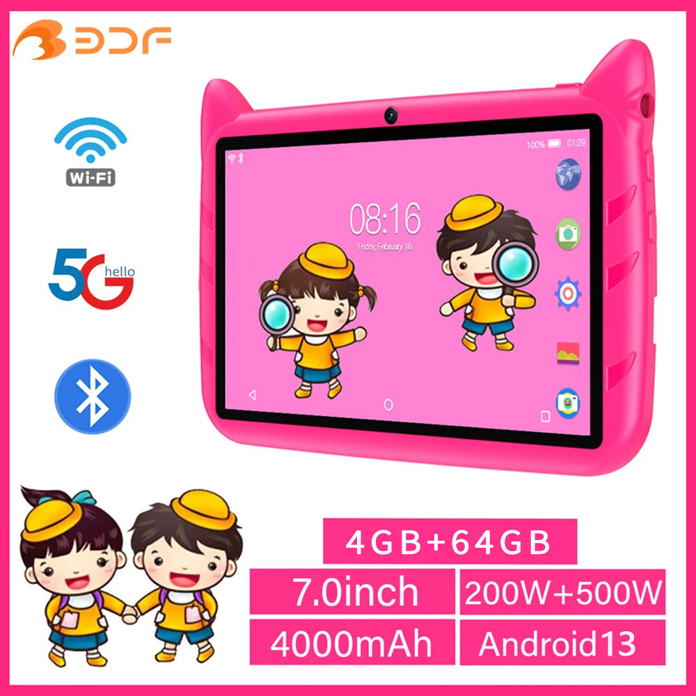 BDF 7 Inch Kid Tablet Android 13, 4GB RAM 64GB ROM,1TB Expand,5G WiFi,4000MAH Battery,Dual Camera,