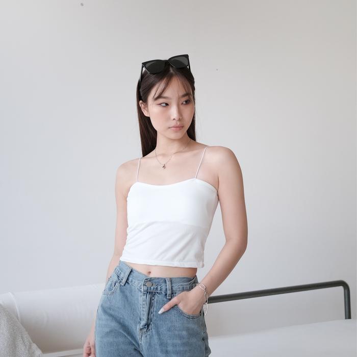 SAGI - Venchi Spaghetti Tank Top (Cup Included) Tanktop Inner Bra Dalaman Hitam Putih Pink Stretch