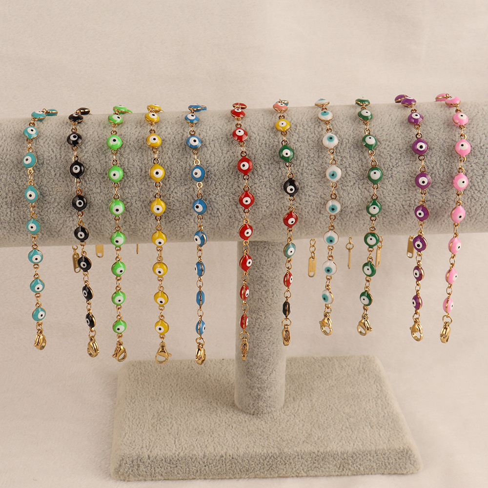 316L Stainless Steel Enamel Turkish Evil Eye Bracelets For Women Colorful Evil Eye Charm Bracelets